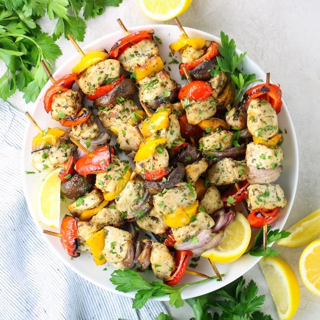 air fryer chicken kabobs on platter