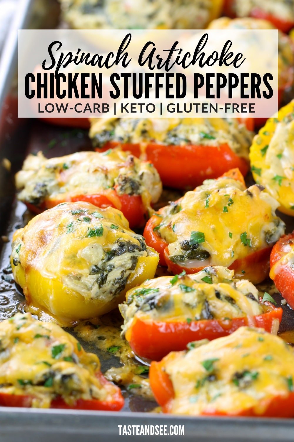 Spinach Artichoke Chicken Stuffed Peppers - Taste And See