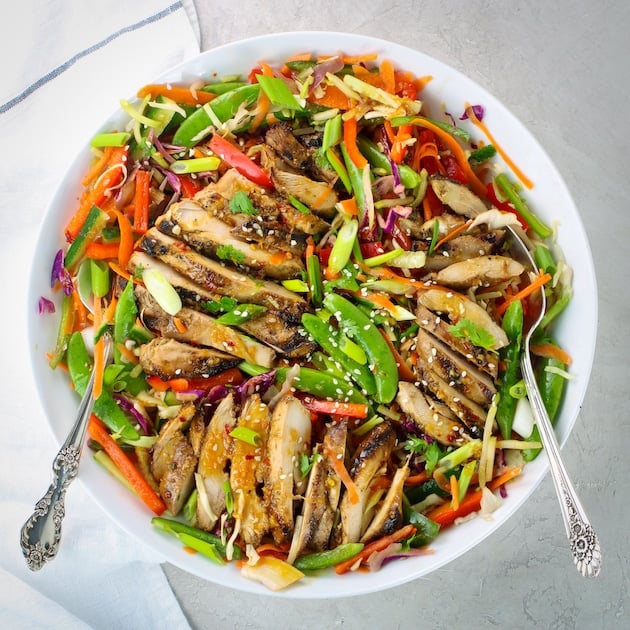 platter of asian salad with grilled chicken