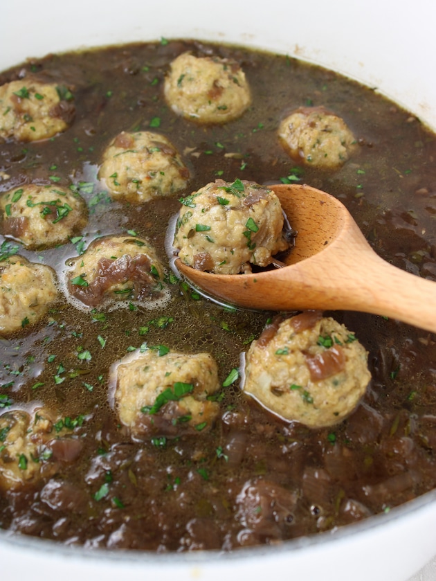 French Onion Soup with chicken meatballs.