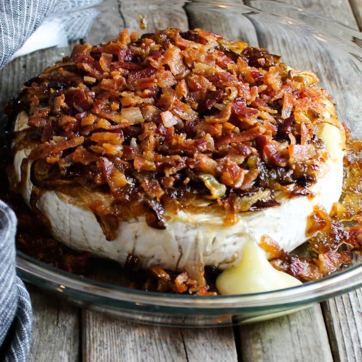 Baked Brie with Caramelized Onions and Bacon