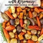 Roasted fall vegetables on a serving platter.
