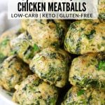Baked Spinach feta chicken meatballs on a plate.