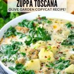 A close up photo of a bowl of Instant Pot Zuppa Toscana.