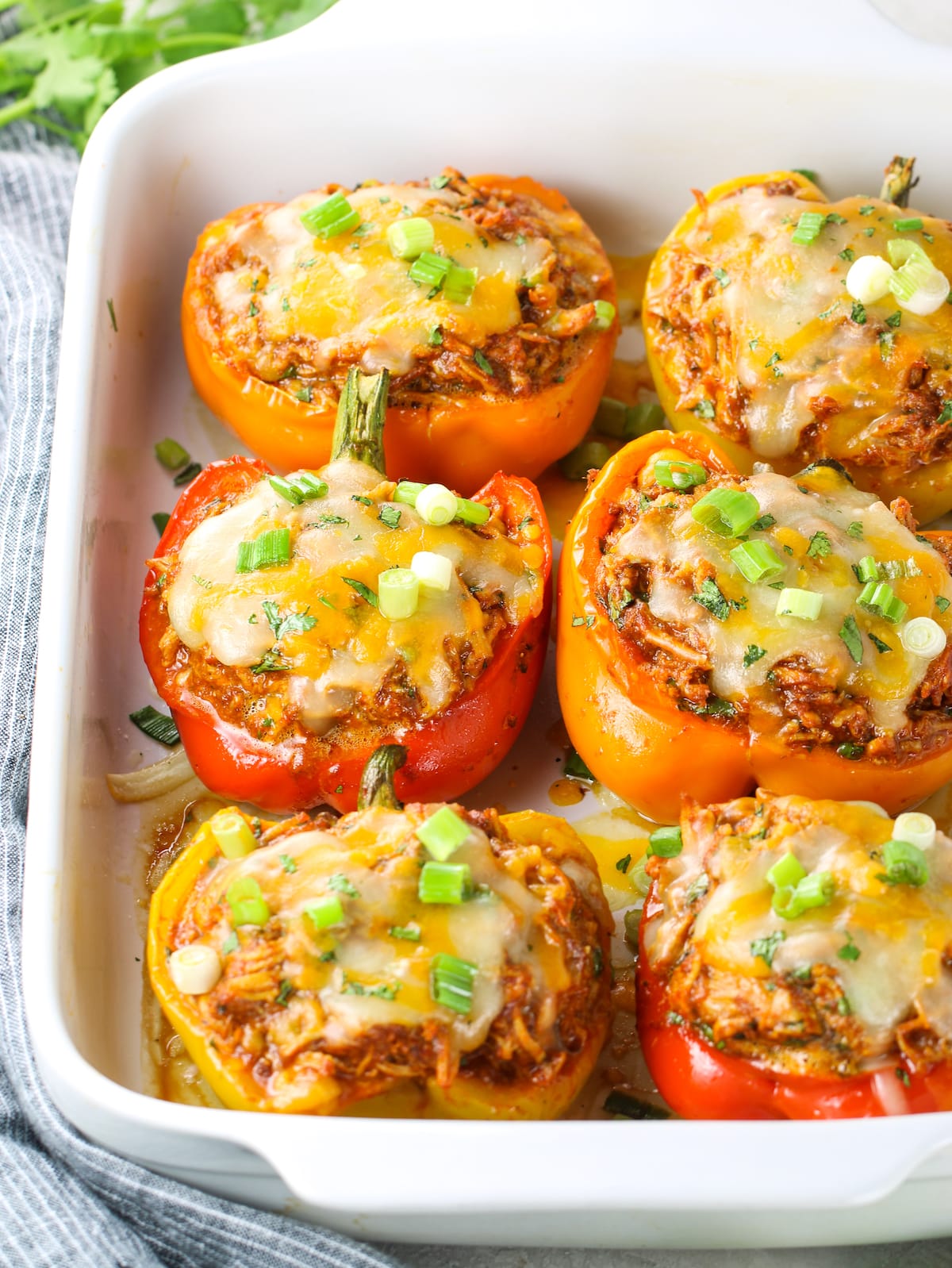Mexican peppers cooked in a casserole dish.