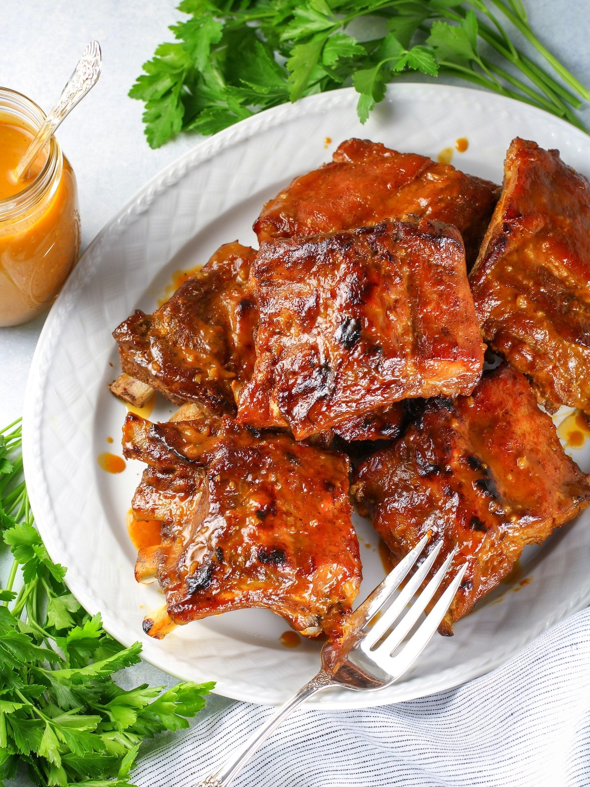 Instant Pot Baby Back Ribs on a platter.