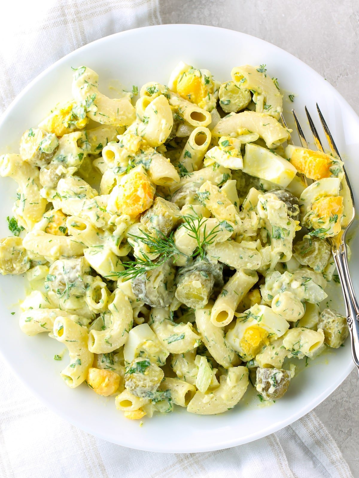 A plate of Macaroni Pasta salad.