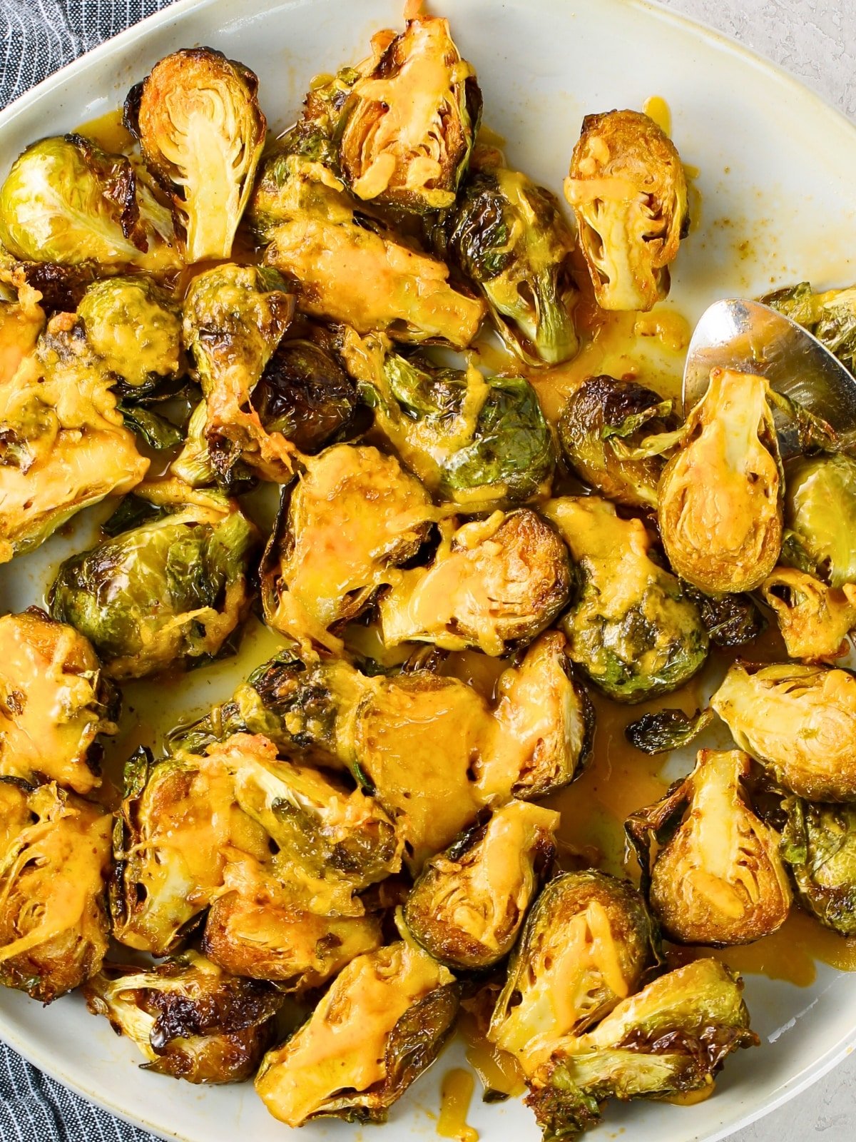 Air Fryer Buffalo Brussels Sprouts on a plate.