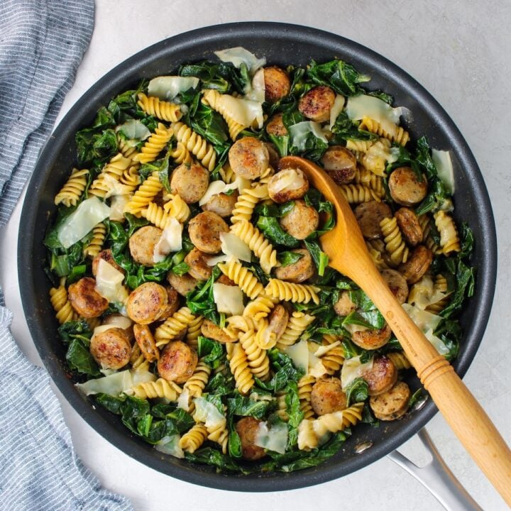 Italian Herb & Rotini Collard Greens (with Chicken Sausage) Taste And See