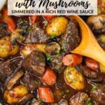 A Pinterest pin of Ultimate Beef Stew with Mushrooms.