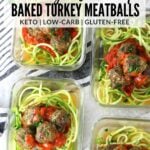 A Pinterest pin of Healthy Meal Prep Baked Turkey Meatballs in containers.