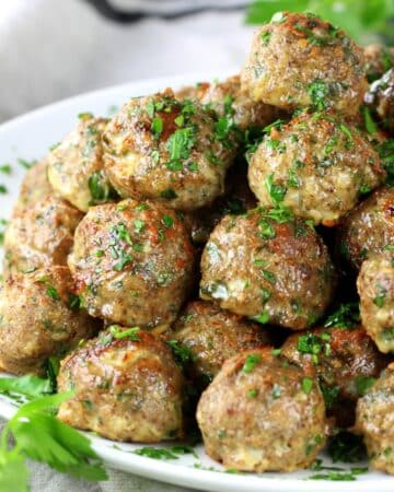 Healthy Meal Prep Baked Turkey Meatballs on a platter.