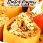 A Pinterest pin of Baked Lasagna Stuffed Peppers.