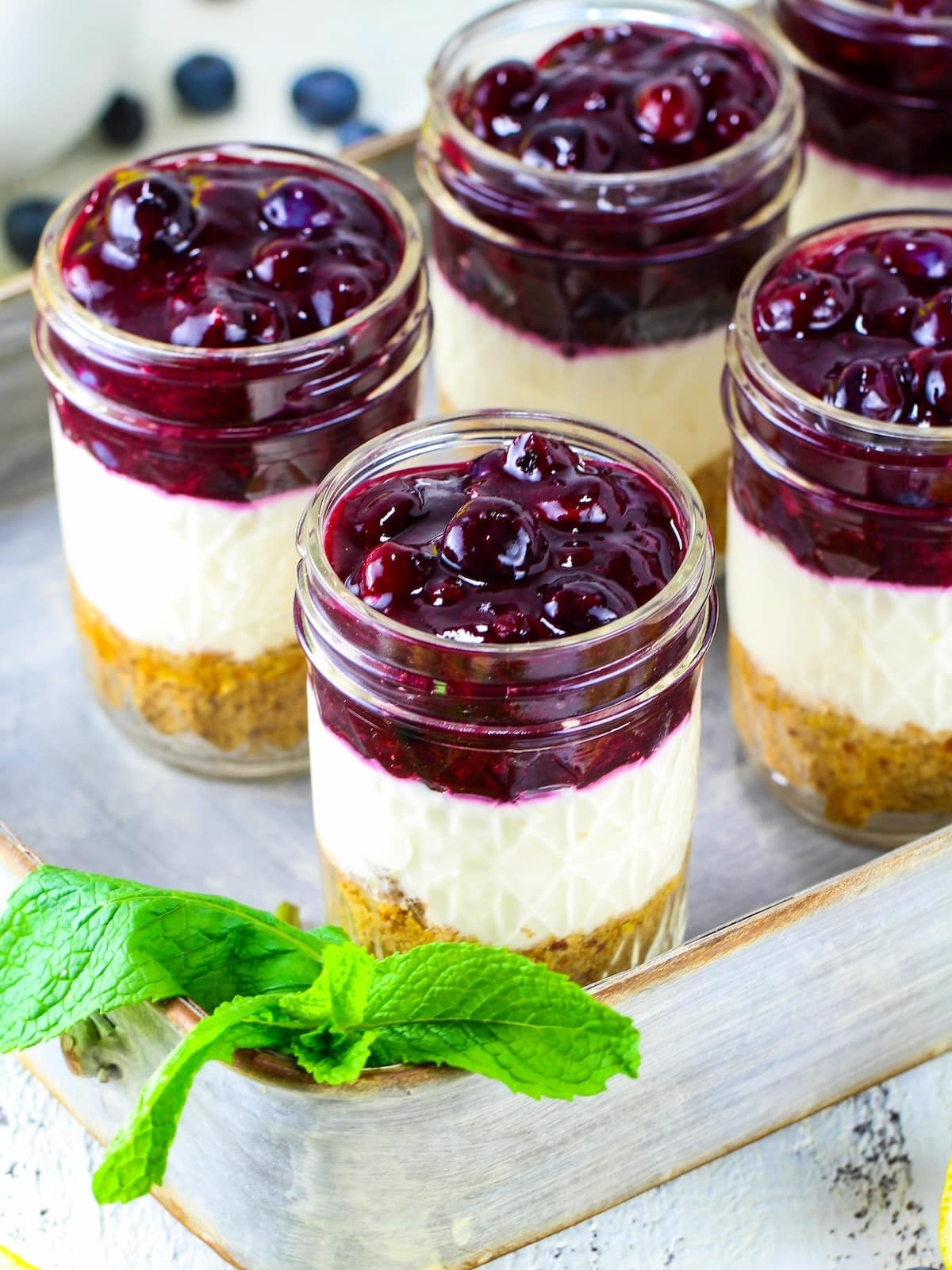 Individual Blueberry Lemon No Bake Cheesecake Jars - the perfect dessert for grilling and chilling!