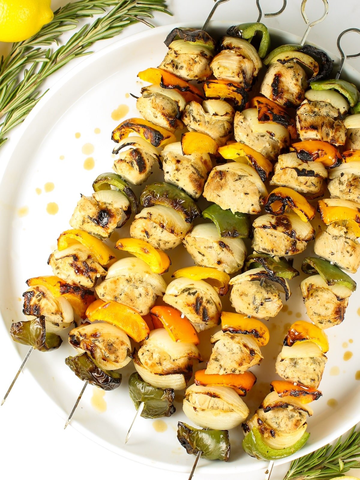 Grilled Rosemary Lemon Chicken Kabobs on a platter