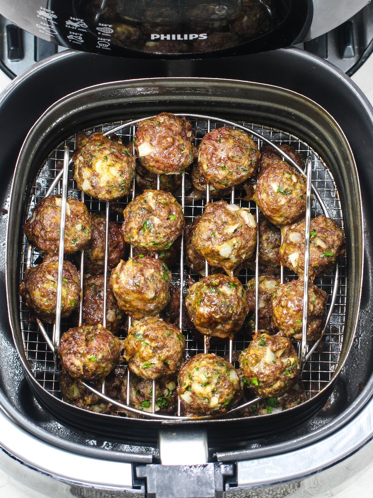 The meat mixture formed and cooked in the air fryer.