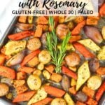 A Pinterest pin of a sheet pan with roasted vegetables.