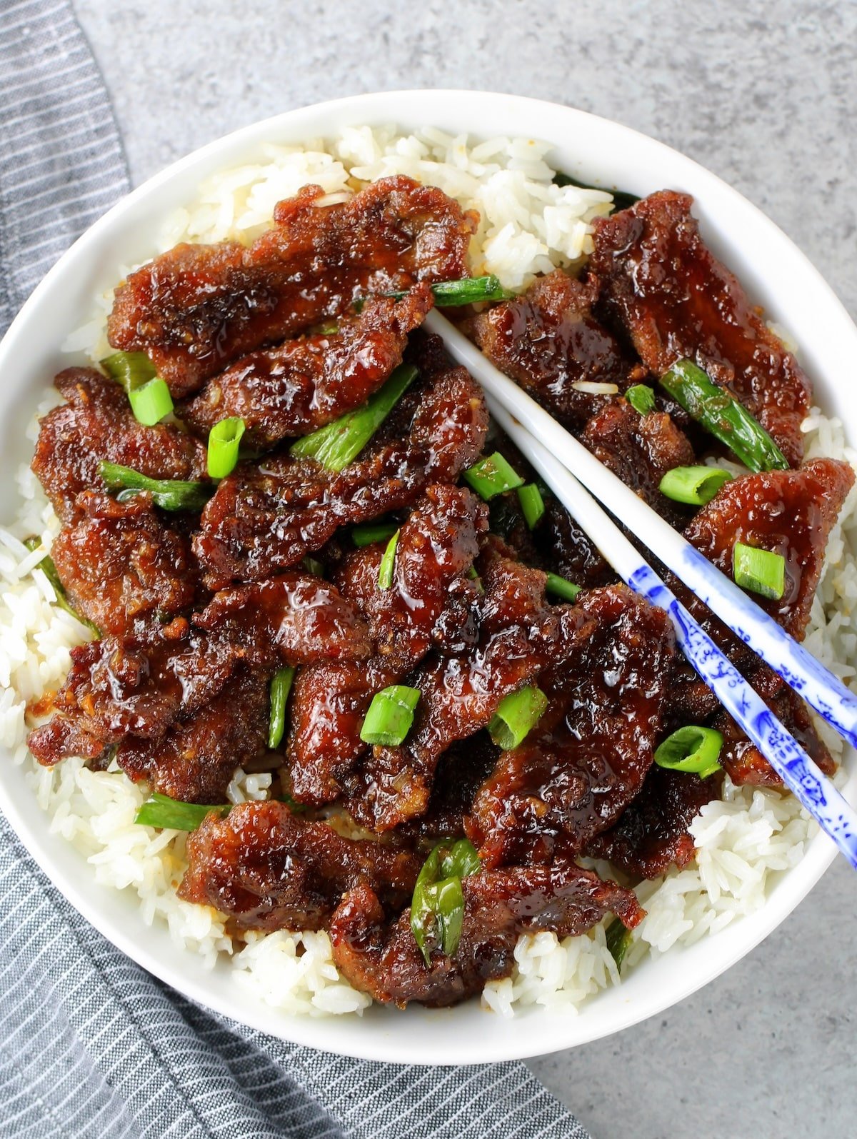 A plate of Mongolian beef for this beef dinner recipe.