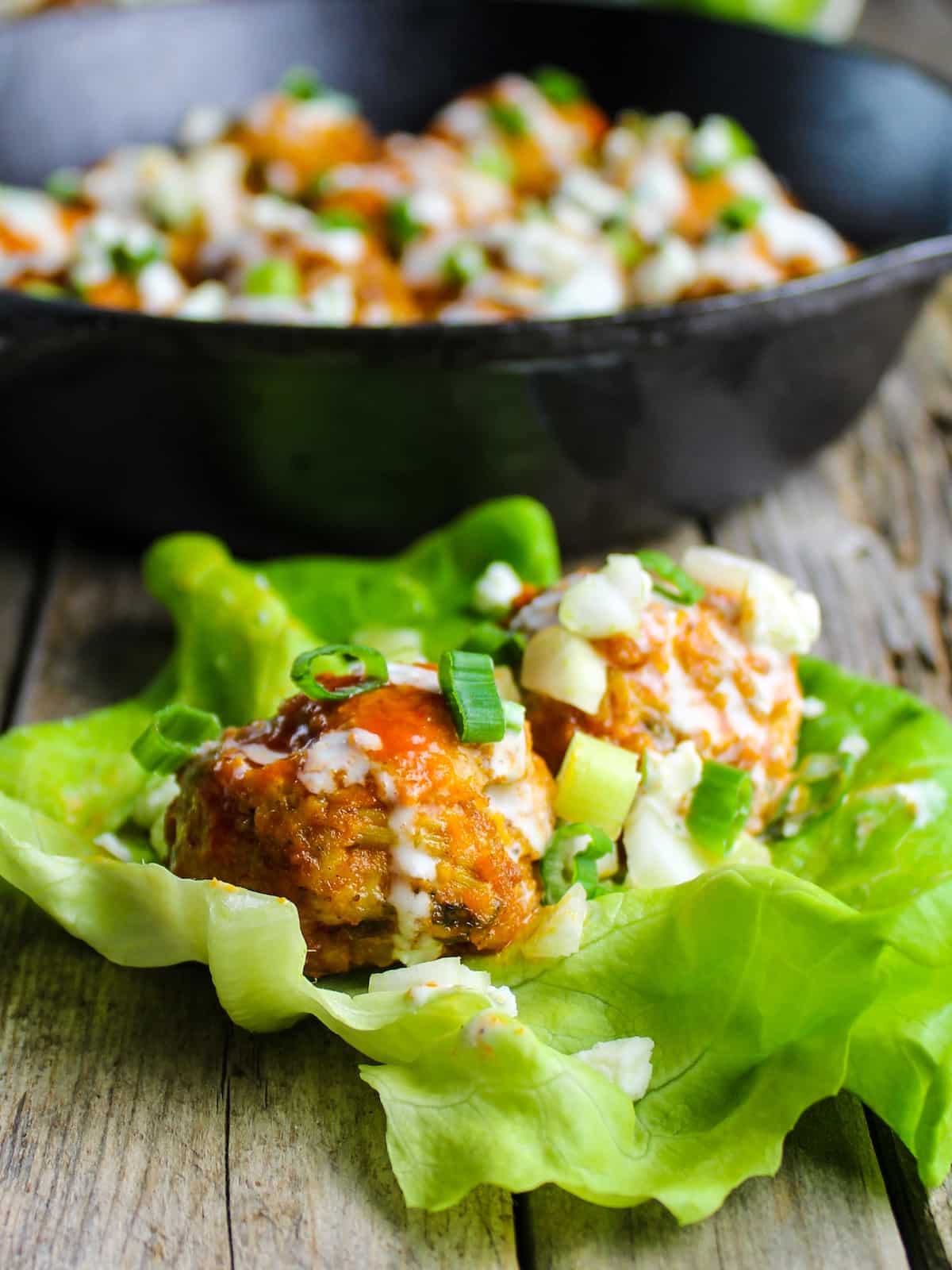 The recipe served in a lettuce wrap.