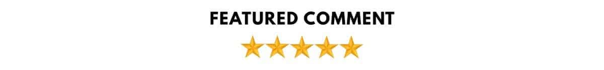 A reader rating graphic with 5 yellow stars that says Featured Comment.