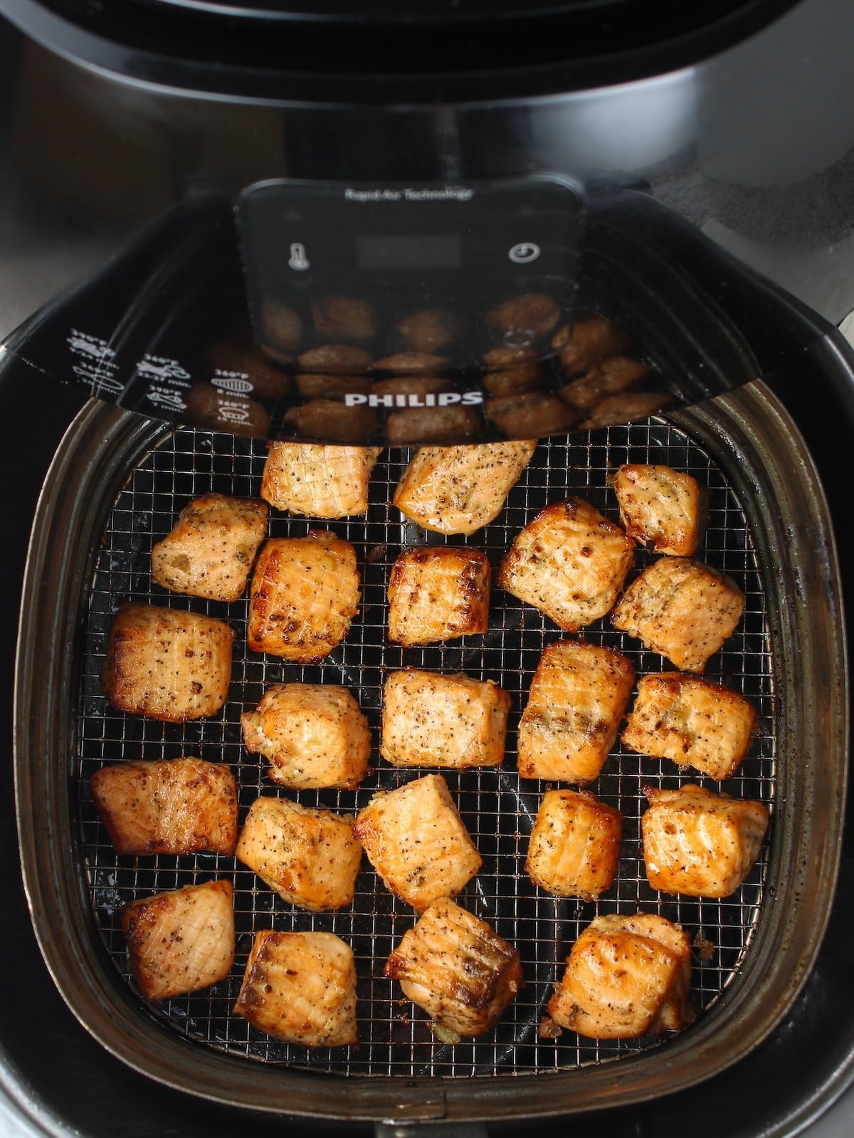 Salmon bites cooked in the air fryer.