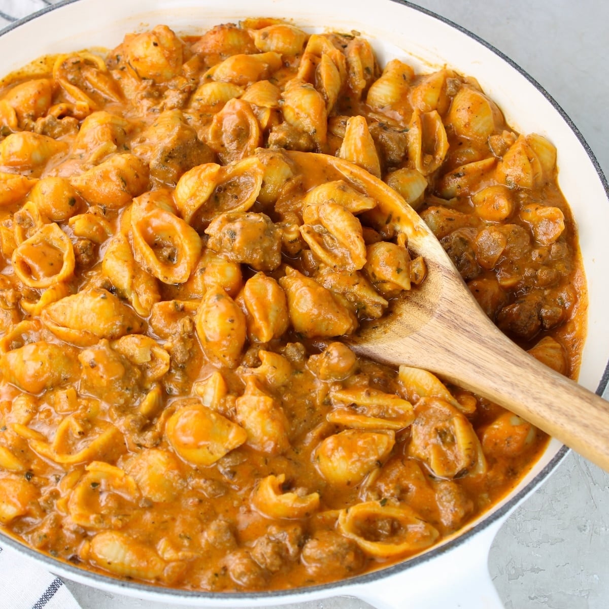 Creamy Ground Beef and Shells with Tomato-Cream Sauce