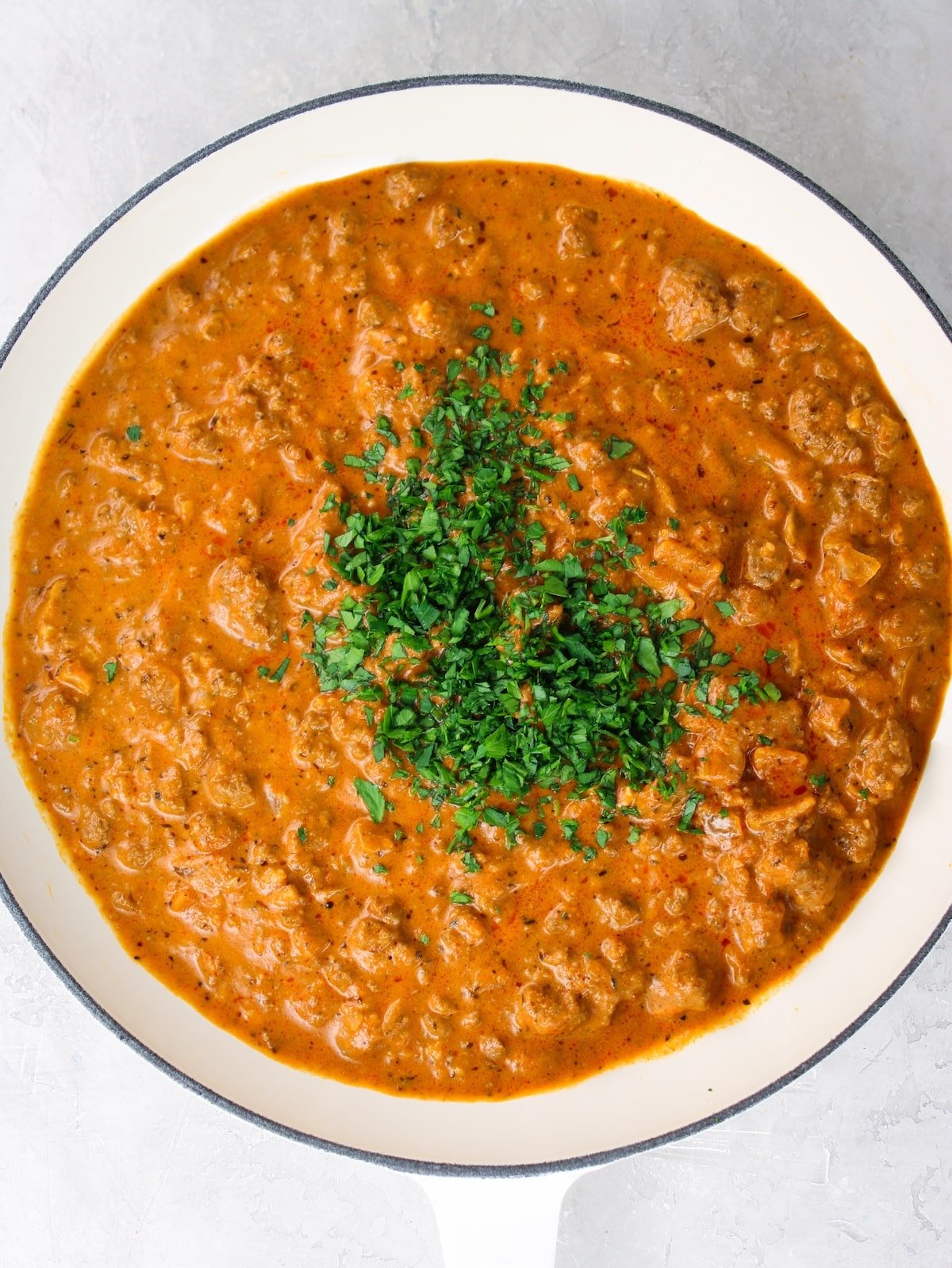 The ground beef recipe simmering.