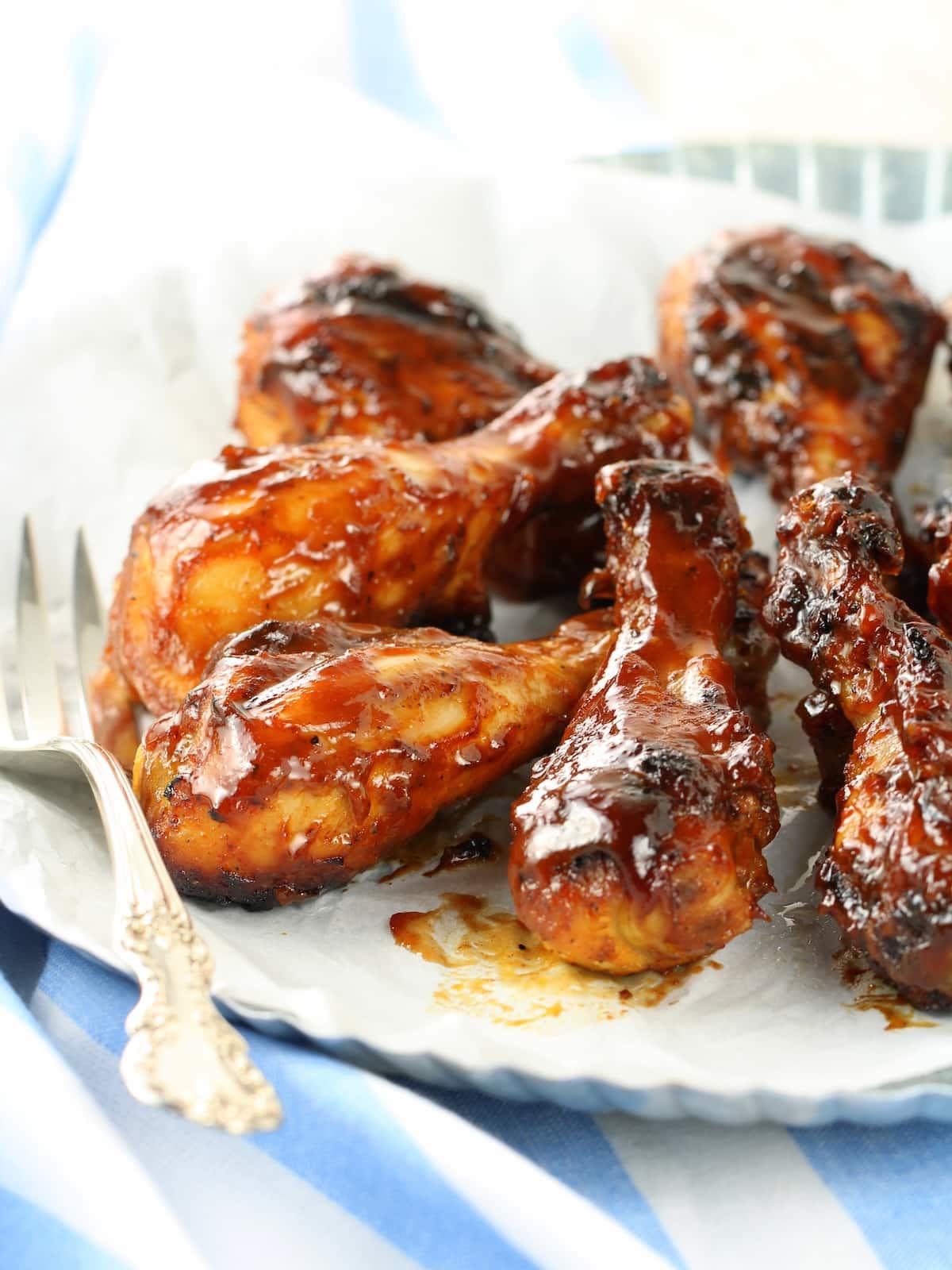 Grilled BBQ Chicken Legs Recipe & Image Barbecue chicken legs that have been barbecued and slathered in BBQ sauce.