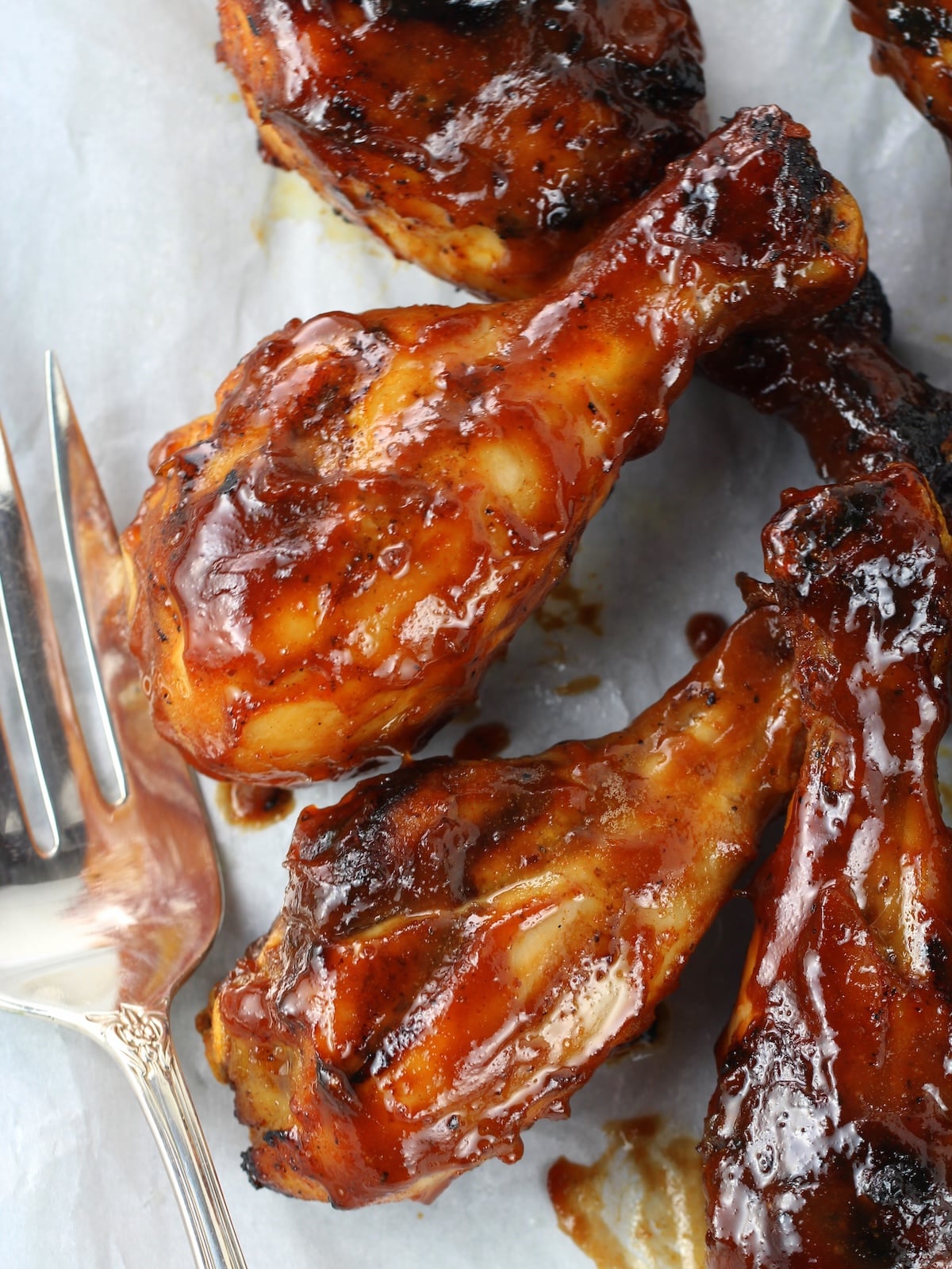 Grilled Chicken Drumsticks Recipe & Image Chicken legs with BBQ sauce.