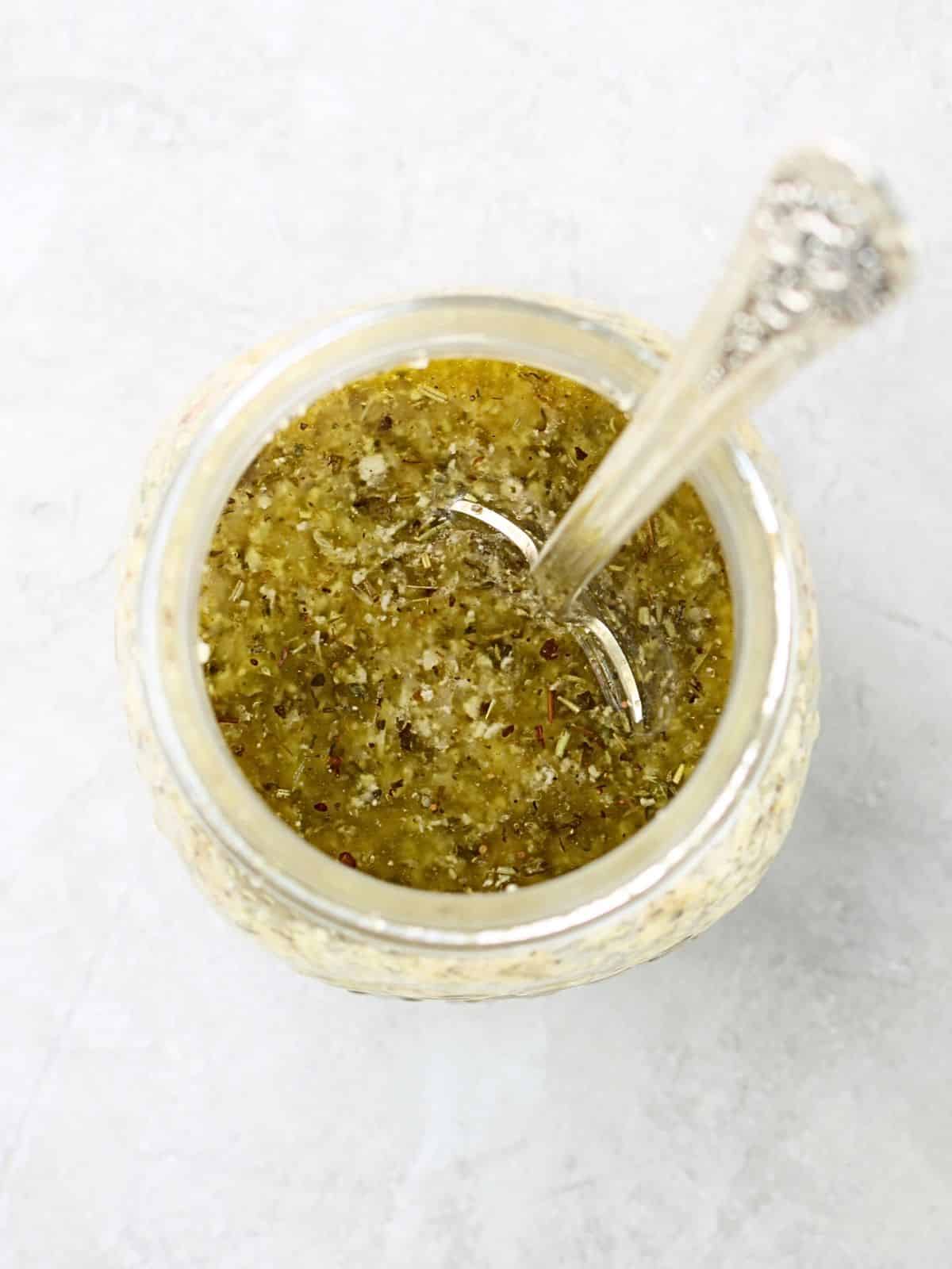 Dressing in Mason Jar for Italian Tortellini Pasta Salad Dressing in mason jar for Italian Tortellini Pasta Salad.