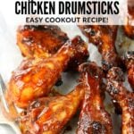 A Pinterest pin of Grilled BBQ Chicken Drumsticks.