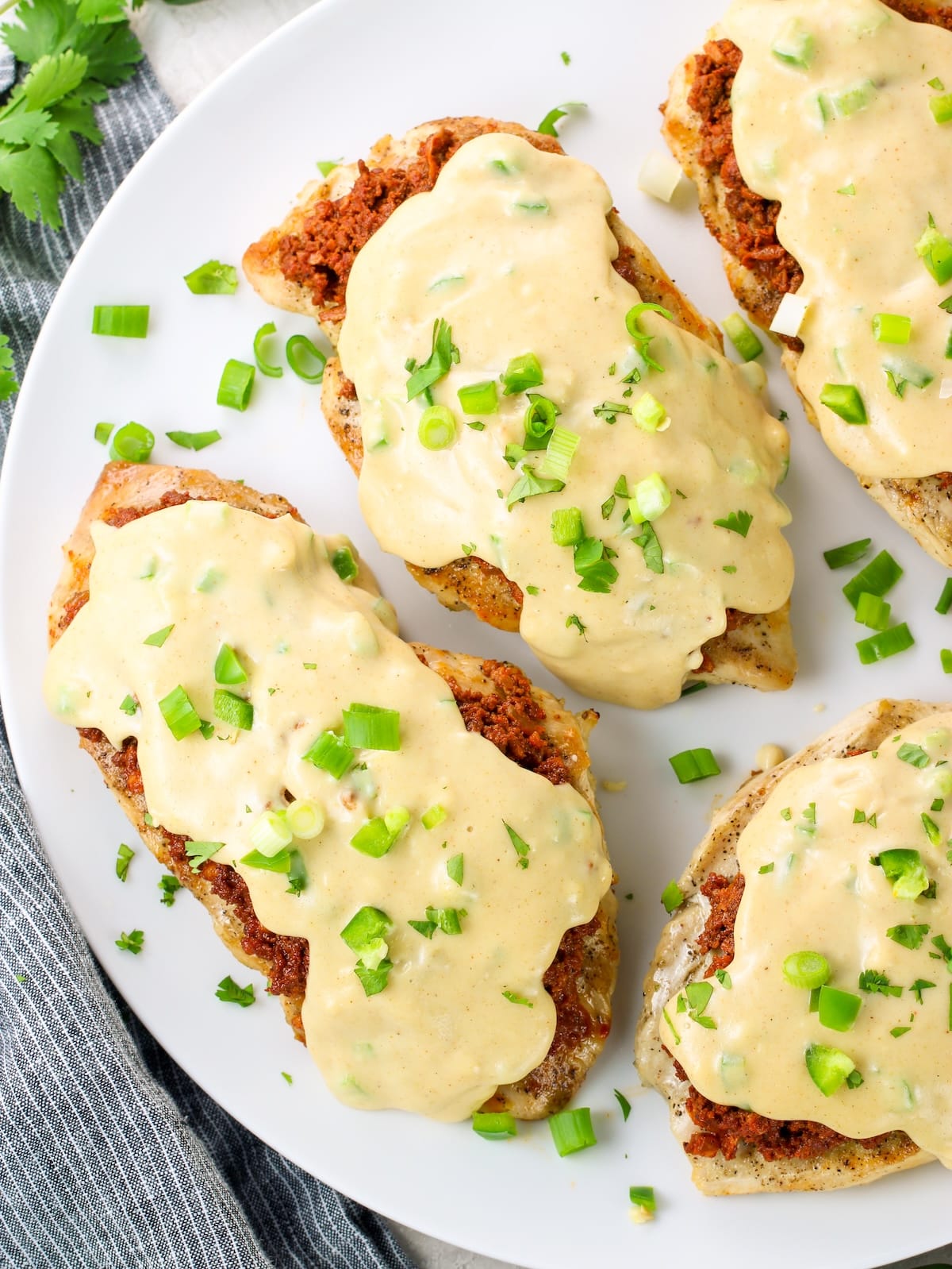 Grilled chicken layered with cooked chorizo sausage and topped off with cheese queso.