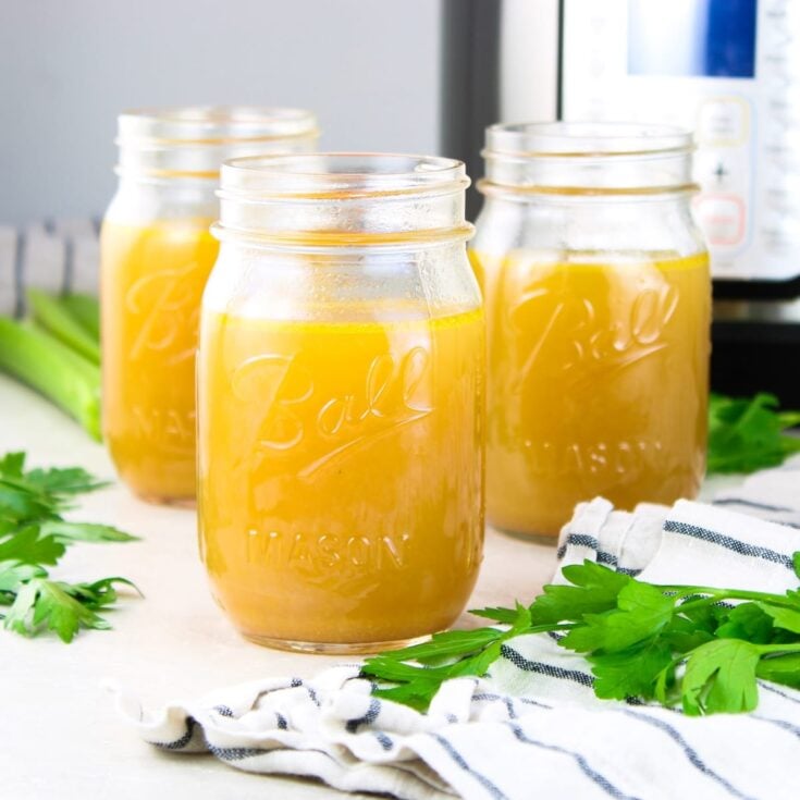Three jars with Instat Pot bone broth.