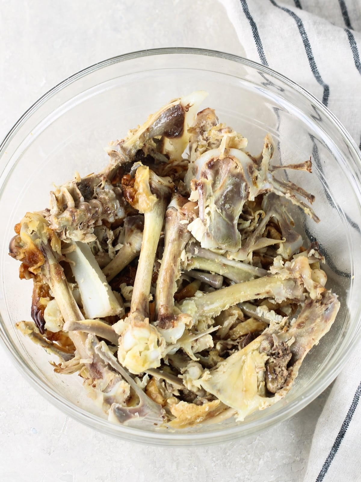 Chicken bones for bone broth recipe.