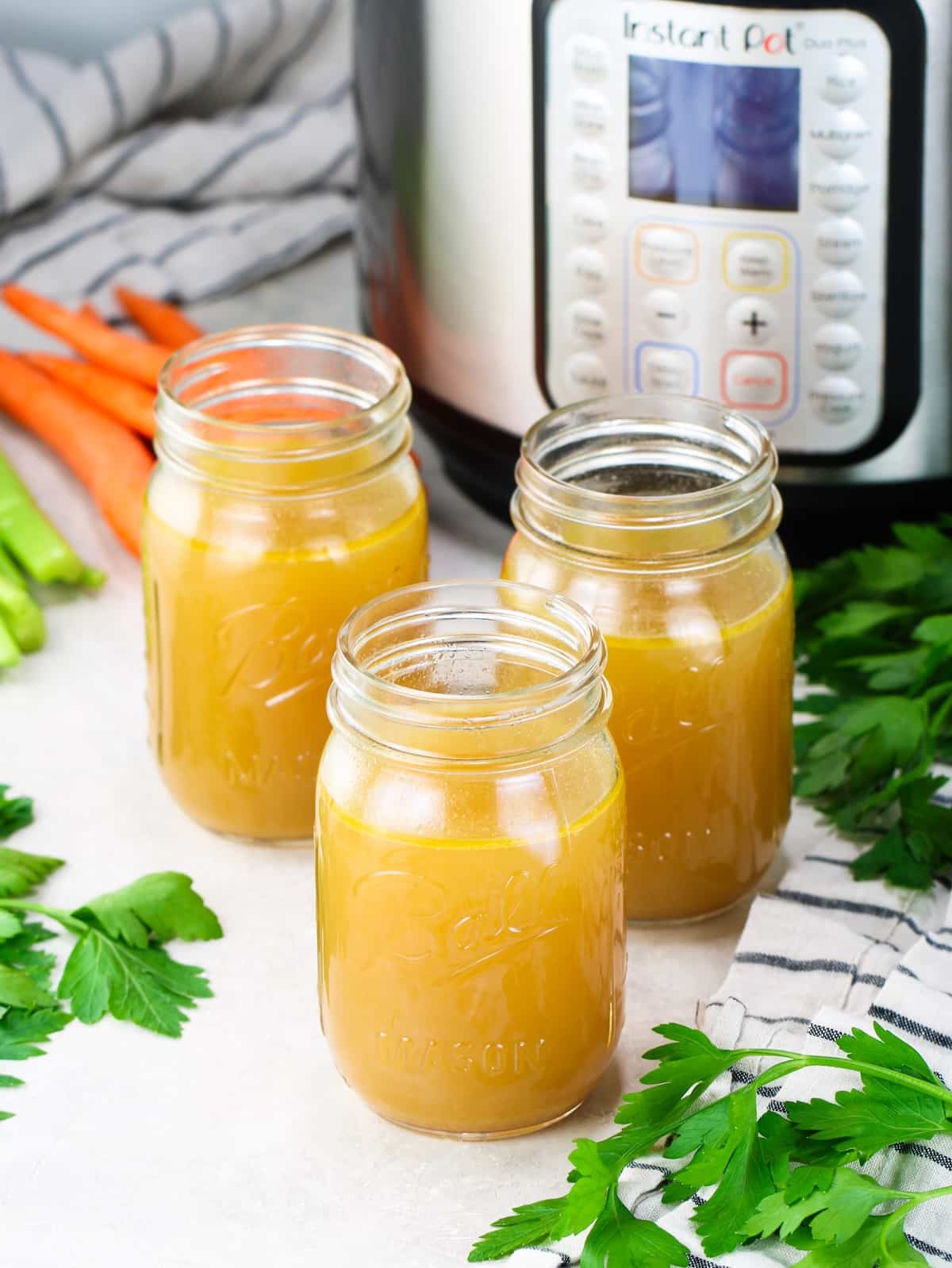 Instant Pot bone broth in mason jars.
