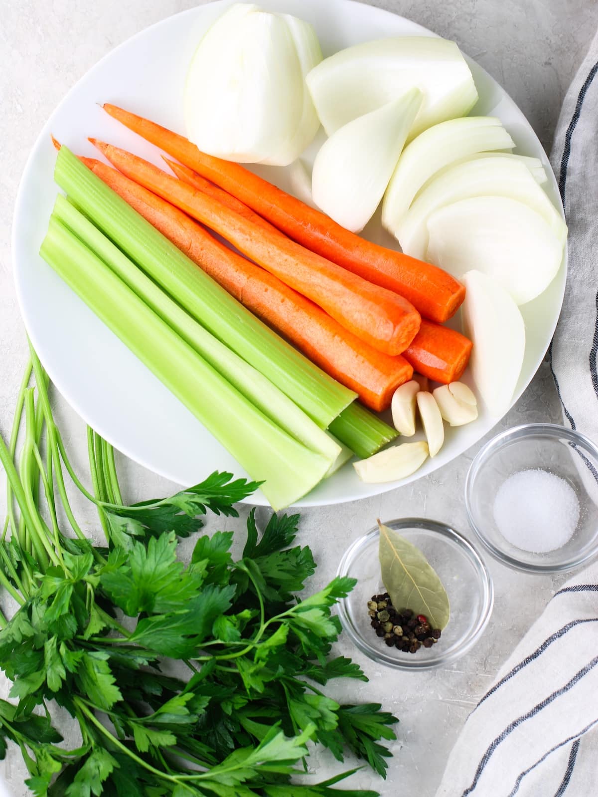 Vegetables, herbs and spices for the Instant Pot bone broth recipe.